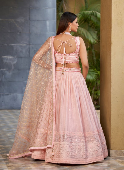 Pink Georgette Lehenga Choli With Sequins, Thread and Zari Work-2