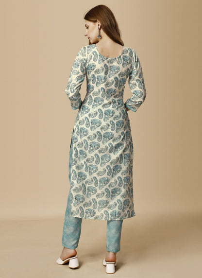 Sky Blue Pure Cotton Printed Kurta Suit-2