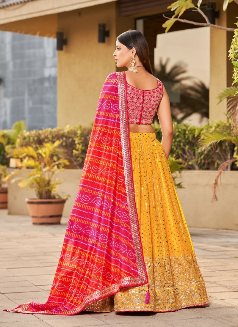 Yellow Georgette Lehenga Choli With Sequins, Thread and Zari Work-2