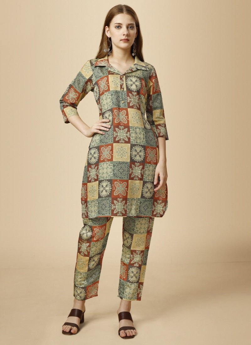 Multi Color Pure Cotton Printed Kurta Suit