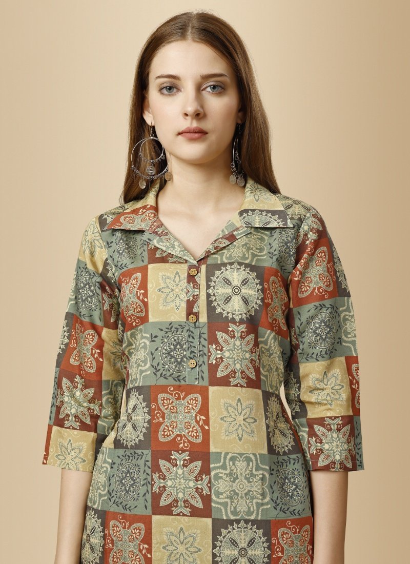 Multi Color Pure Cotton Printed Kurta Suit-2