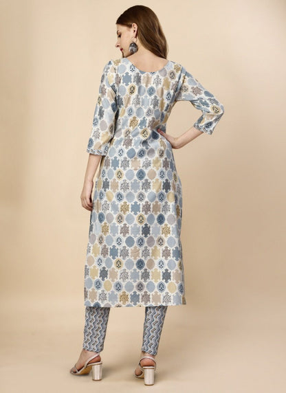 Gray Pure Cotton Printed Kurta Suit-2