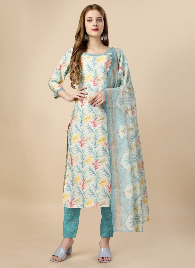 Sky Blue Pure Cotton Printed Kurta Suit