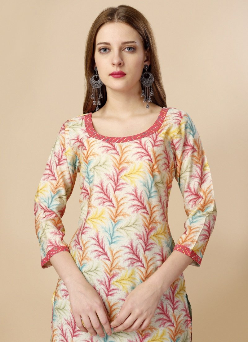 Off White Pure Cotton Printed Kurta Suit-2