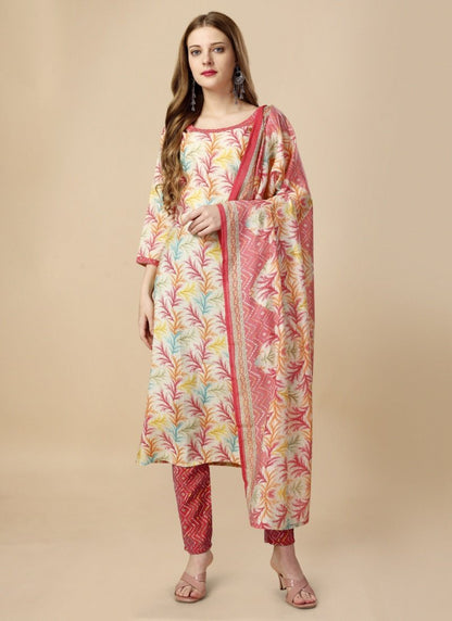 Off White Pure Cotton Printed Kurta Suit