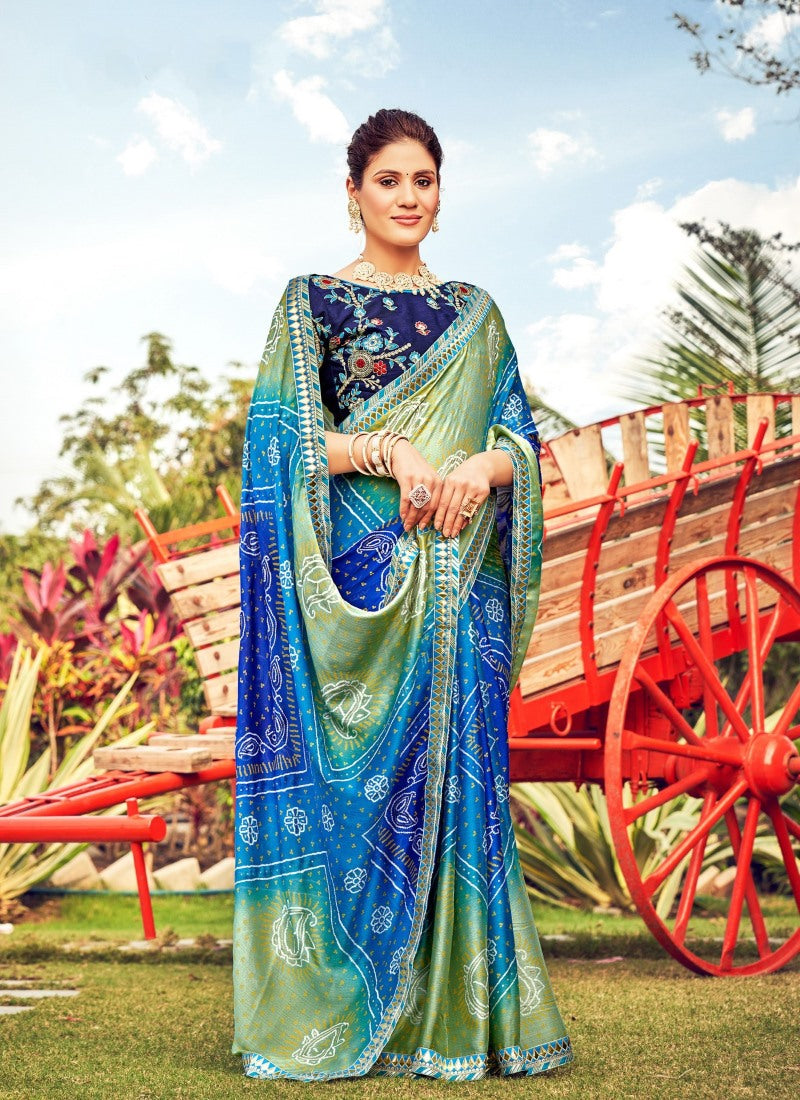 Blue Chiffon Bandhani Saree