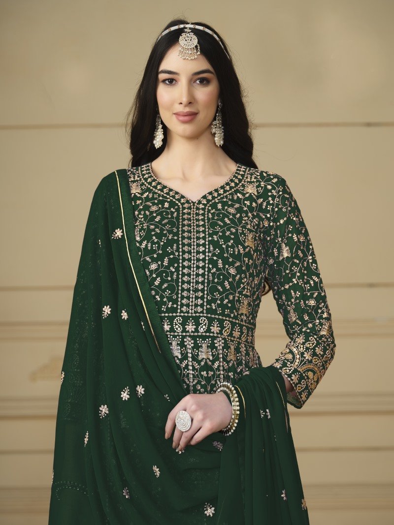 Green Georgette Long Anarkali Suit With Full Embroidery Work-2