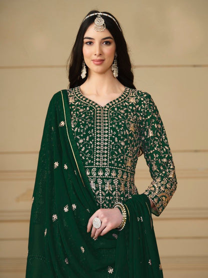 Green Georgette Long Anarkali Suit With Full Embroidery Work-2
