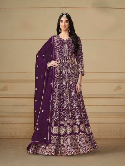 Purple Georgette Long Anarkali Suit With Full Embroidery Work-2