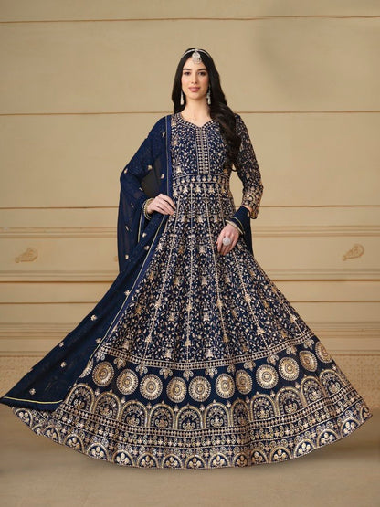 Blue Georgette Long Anarkali Suit With Full Embroidery Work-2