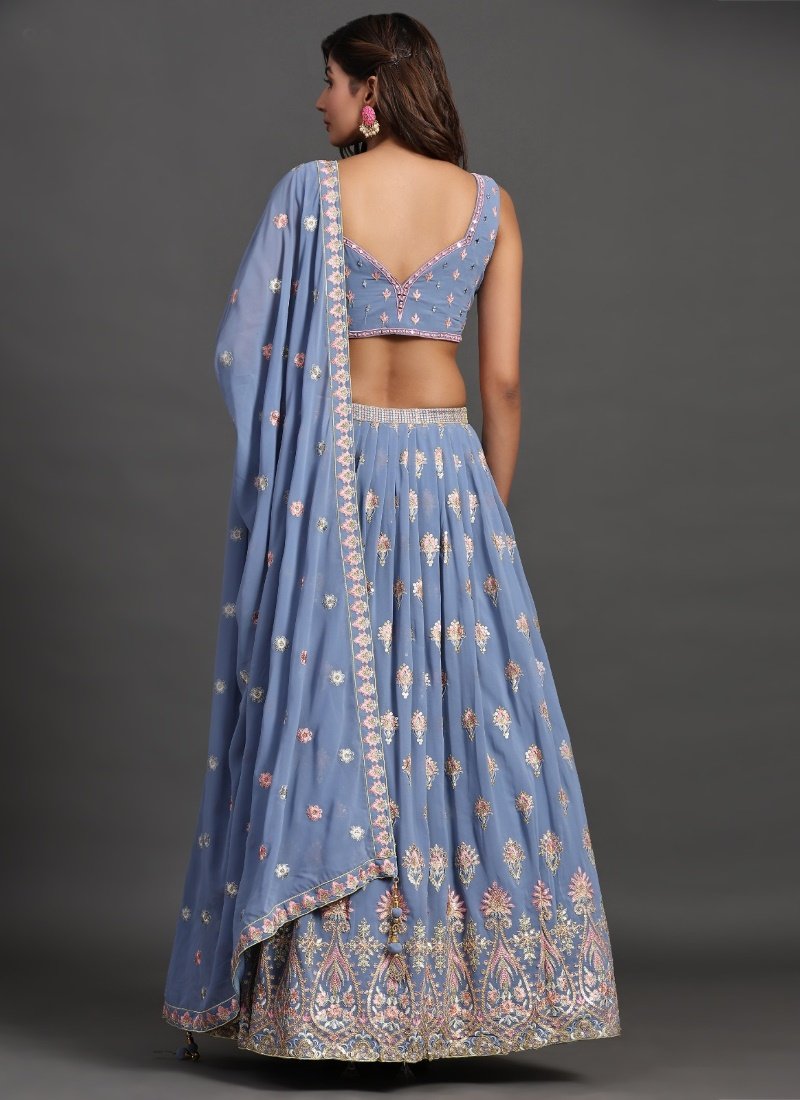 Blue Georgette Bridal Lehenga Choli With Heavy Embroidery, Sequins and Zari Work-2