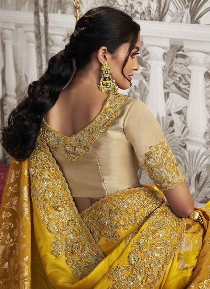 Yellow Wedding Saree With Embroidery and Zari Work-2