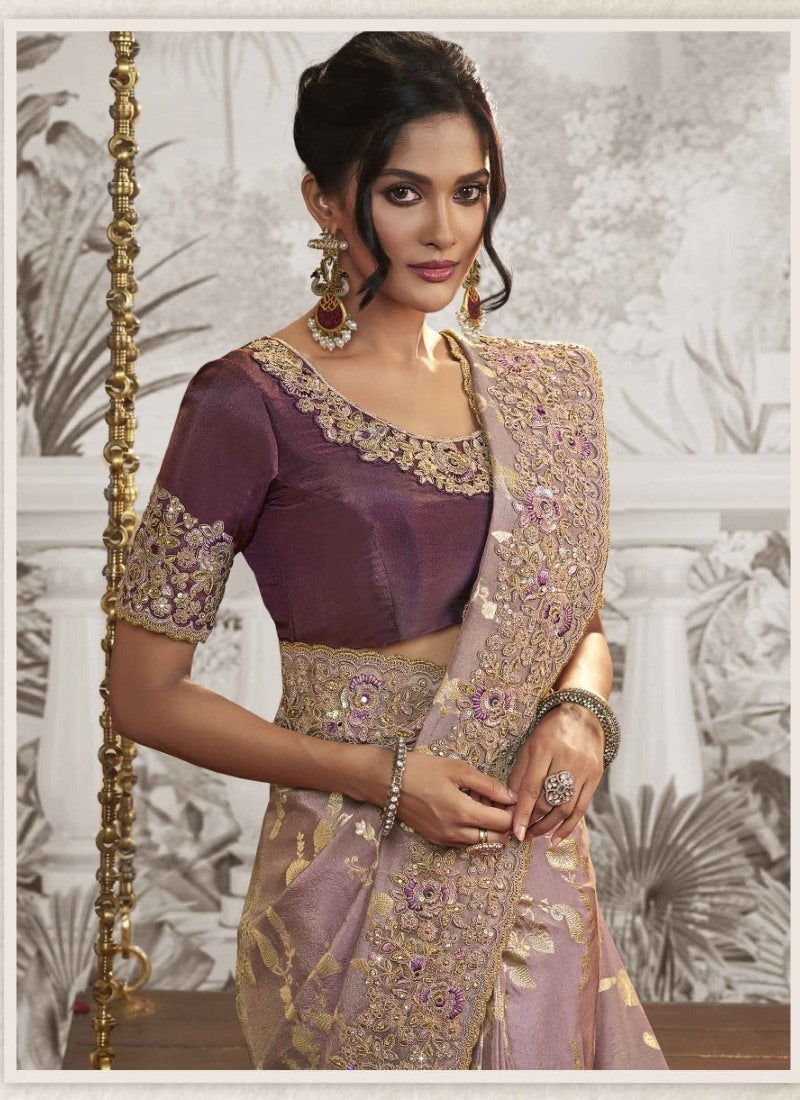 Light Purple Wedding Saree With Embroidery and Zari Work-2