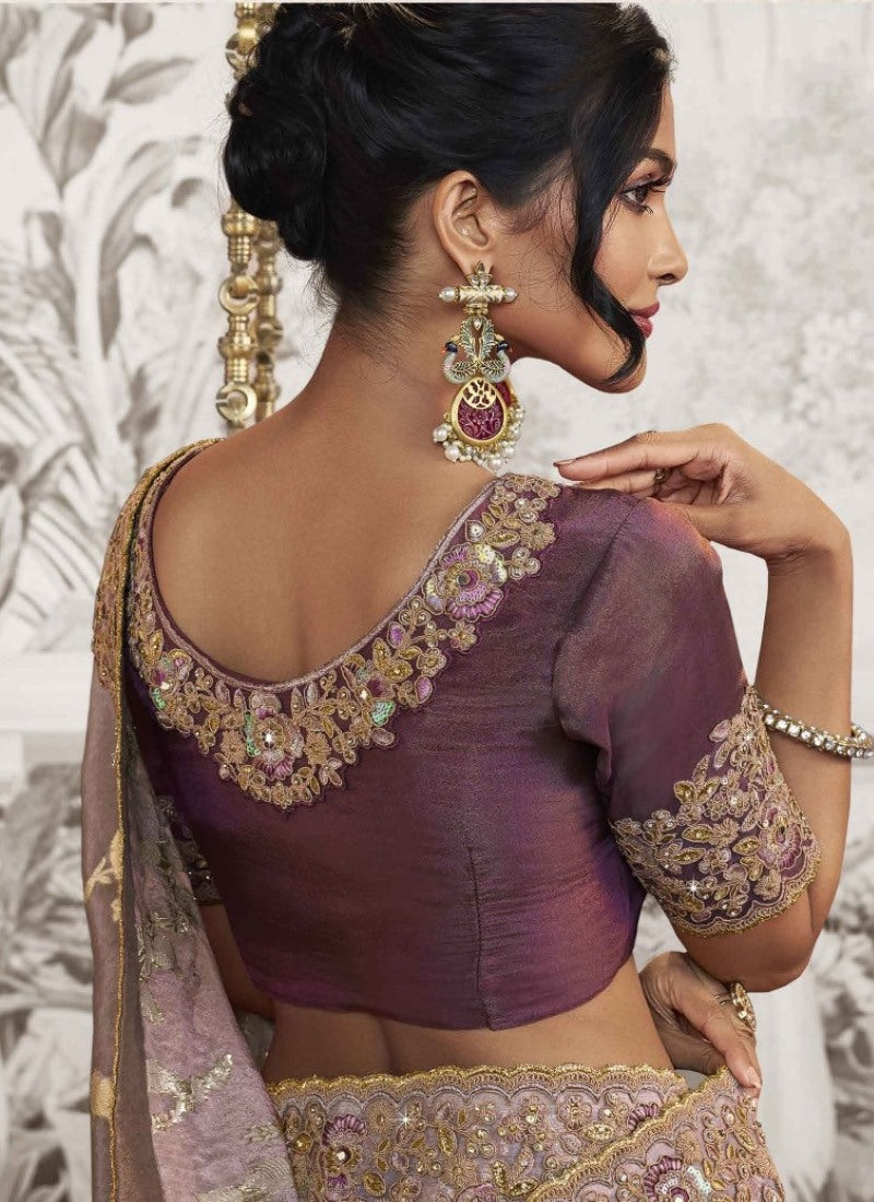 Light Purple Wedding Saree With Embroidery and Zari Work-2