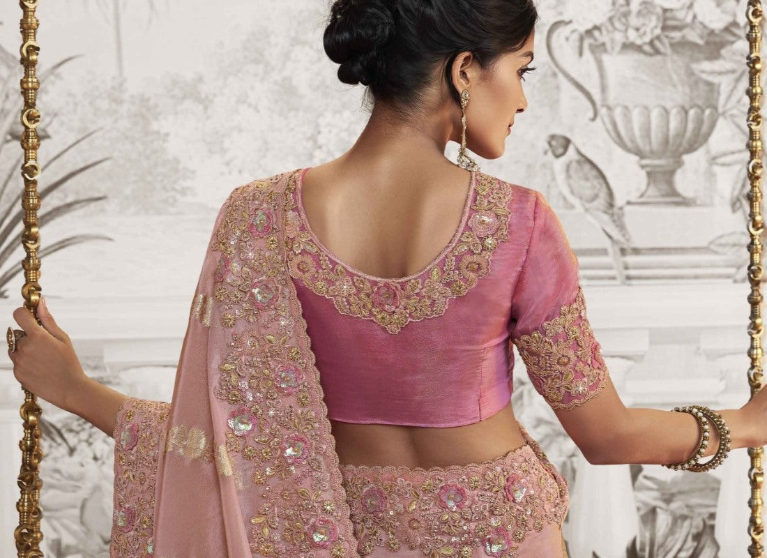 Pink Wedding Saree With Embroidery and Zari Work-2