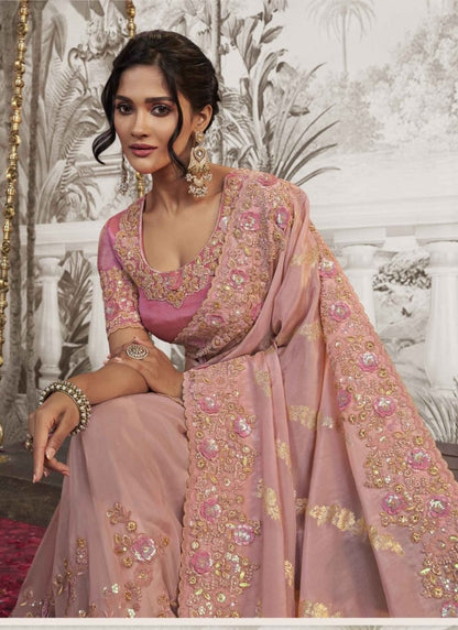 Pink Wedding Saree With Embroidery and Zari Work-2