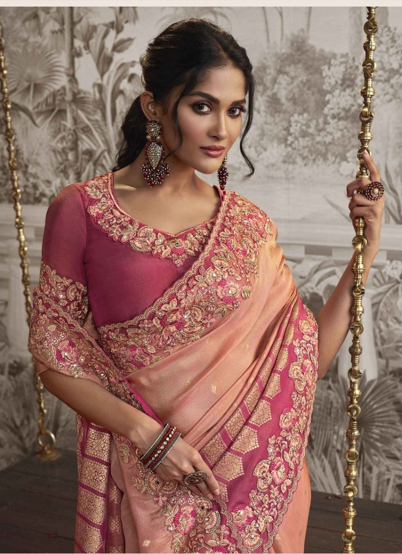 Peach Wedding Saree With Embroidery and Zari Work-2