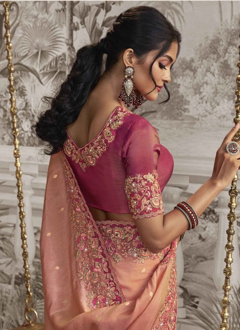 Peach Wedding Saree With Embroidery and Zari Work-2