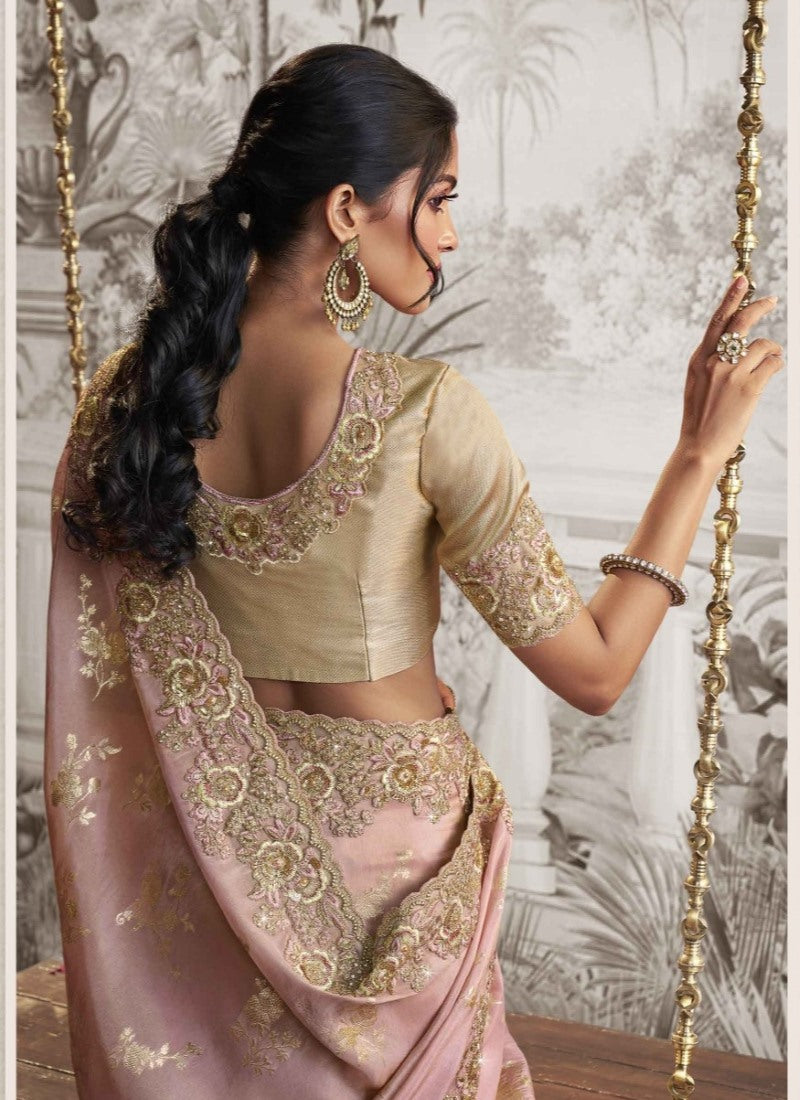 Pink Wedding Saree With Embroidery and Zari Work-2