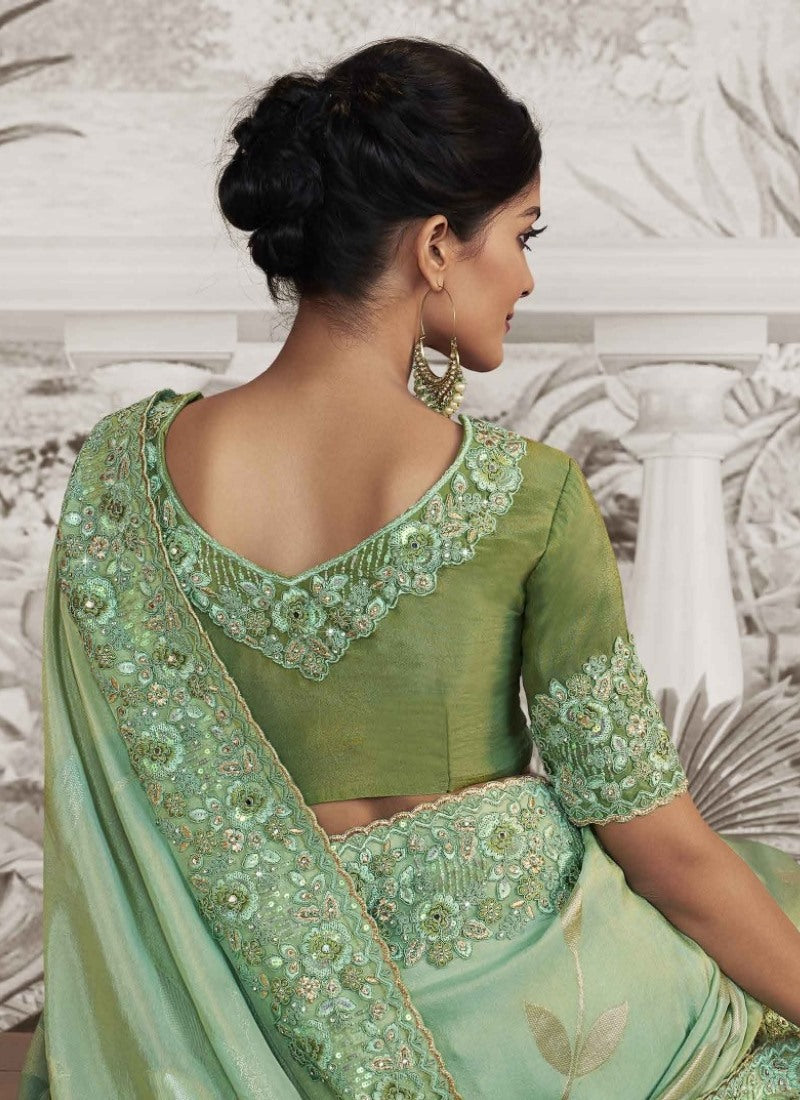 Green Wedding Saree With Embroidery and Zari Work-2