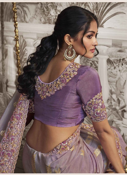 Light Purple Wedding Saree With Embroidery and Zari Work-2