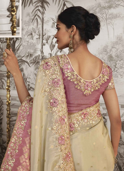 Off White Wedding Saree With Embroidery and Zari Work-2