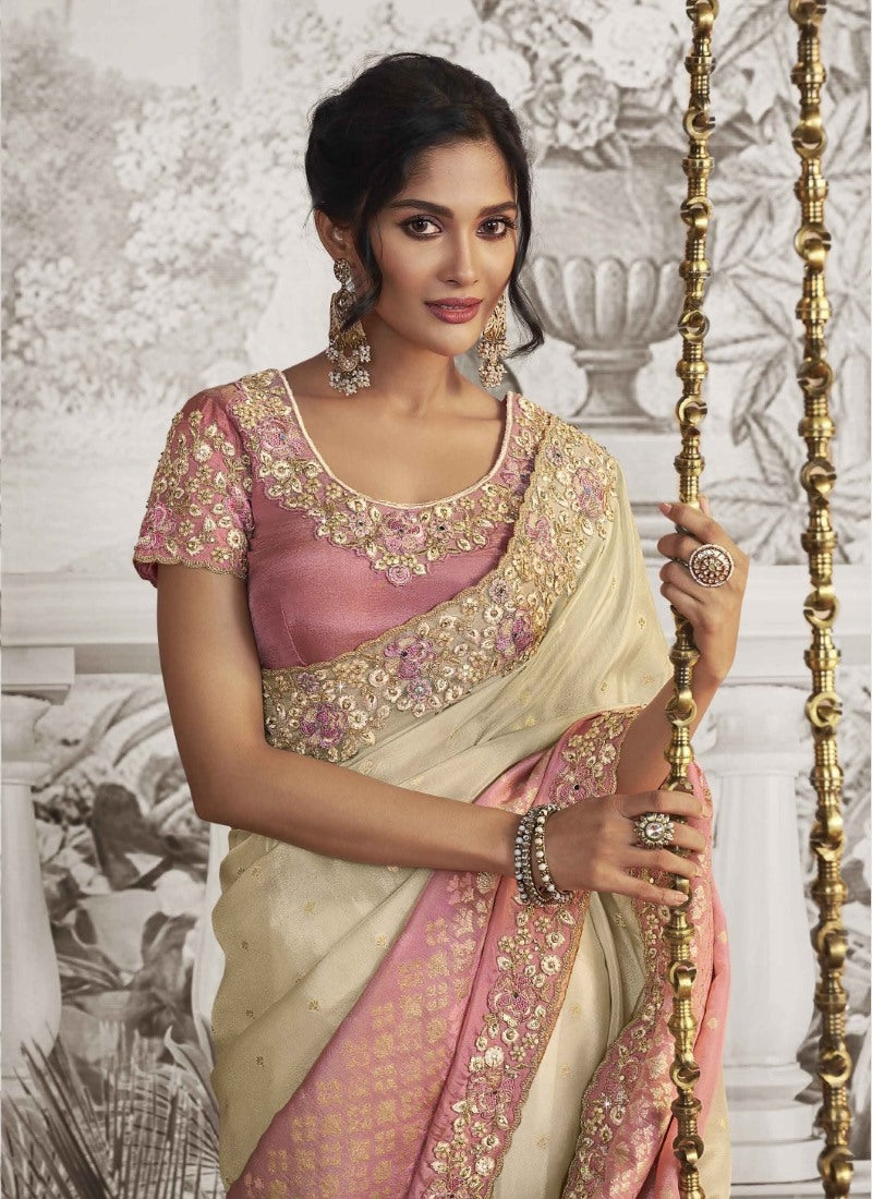 Off White Wedding Saree With Embroidery and Zari Work-2