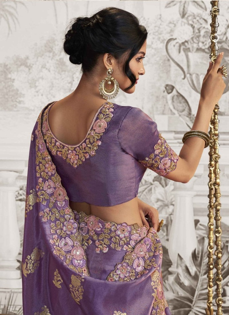 Violet Wedding Saree With Embroidery and Zari Work-2