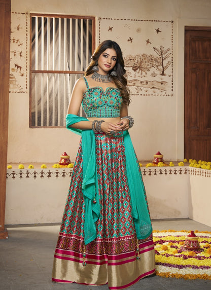 Aqua Silk Lehenga Choli With Thread and Mirror Work-2