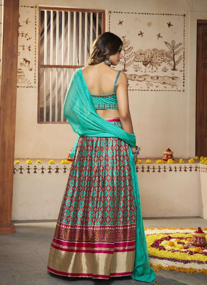 Aqua Silk Lehenga Choli With Thread and Mirror Work-2