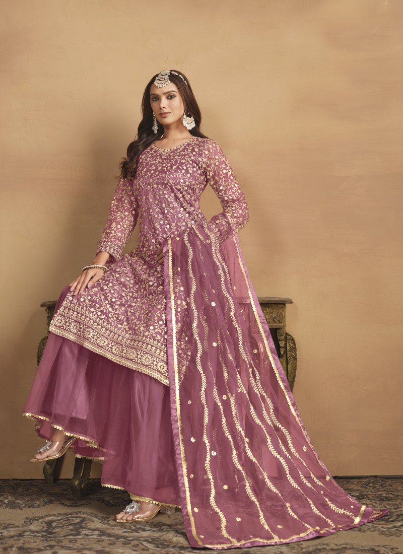 Pink Wide Palazzo Suit With Embroidery Work-2