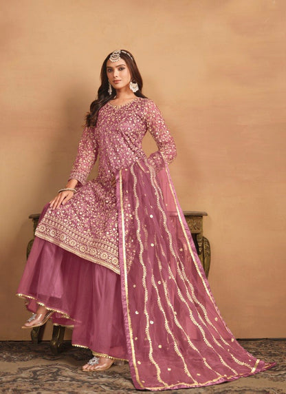 Pink Wide Palazzo Suit With Embroidery Work-2