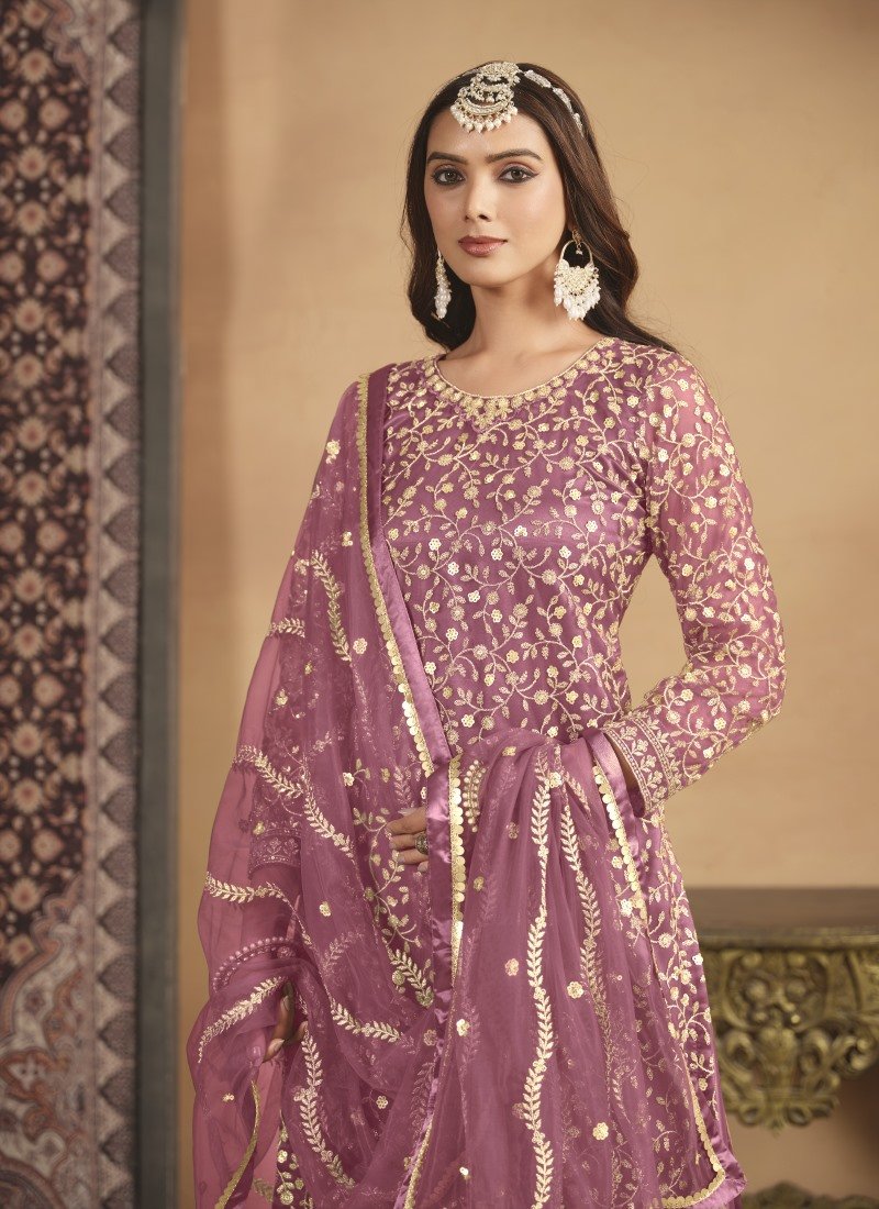 Pink Wide Palazzo Suit With Embroidery Work-2