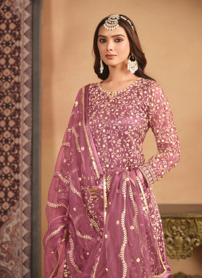 Pink Wide Palazzo Suit With Embroidery Work-2