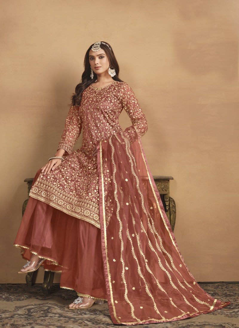 Orange Wide Palazzo Suit With Embroidery Work-2