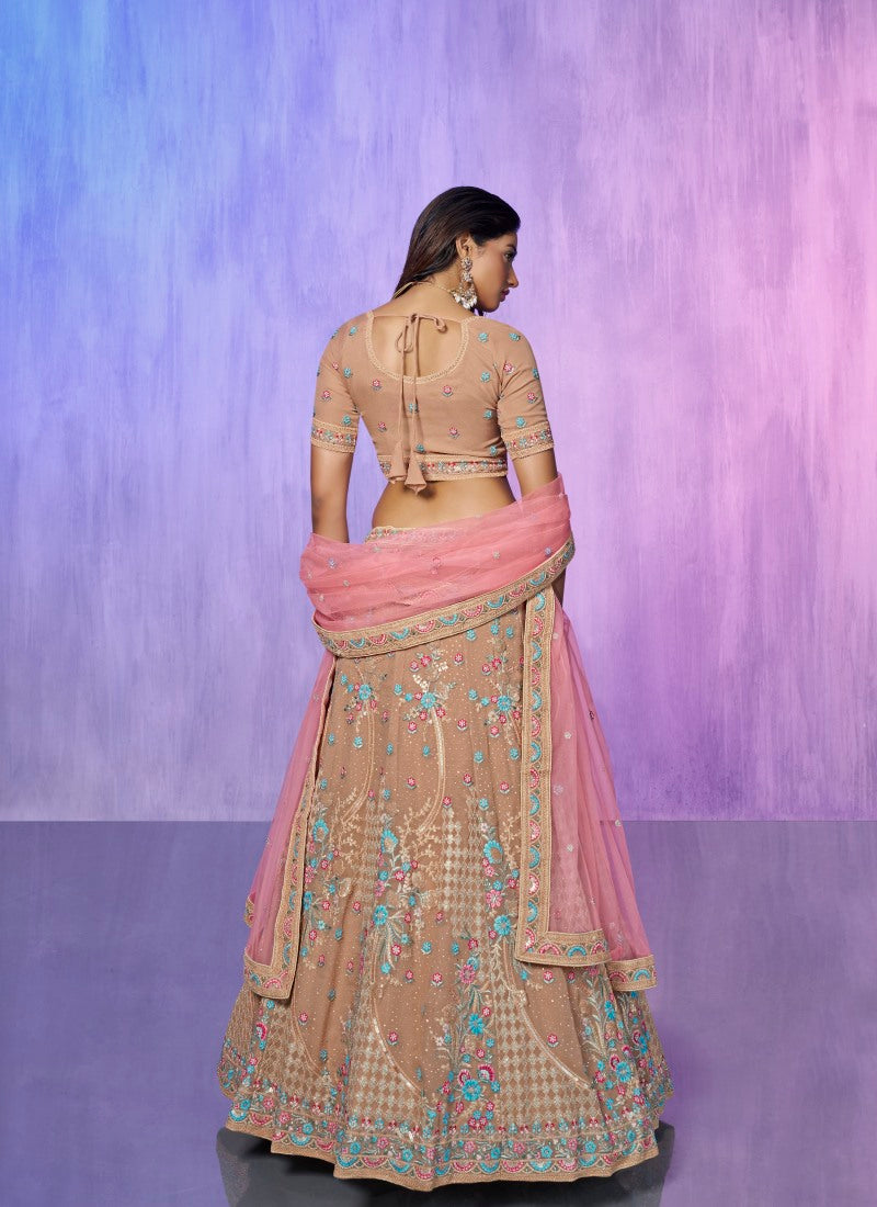 Light Brown Georgette Bridal Lehenga for Wedding With Thread and Zari Work-2