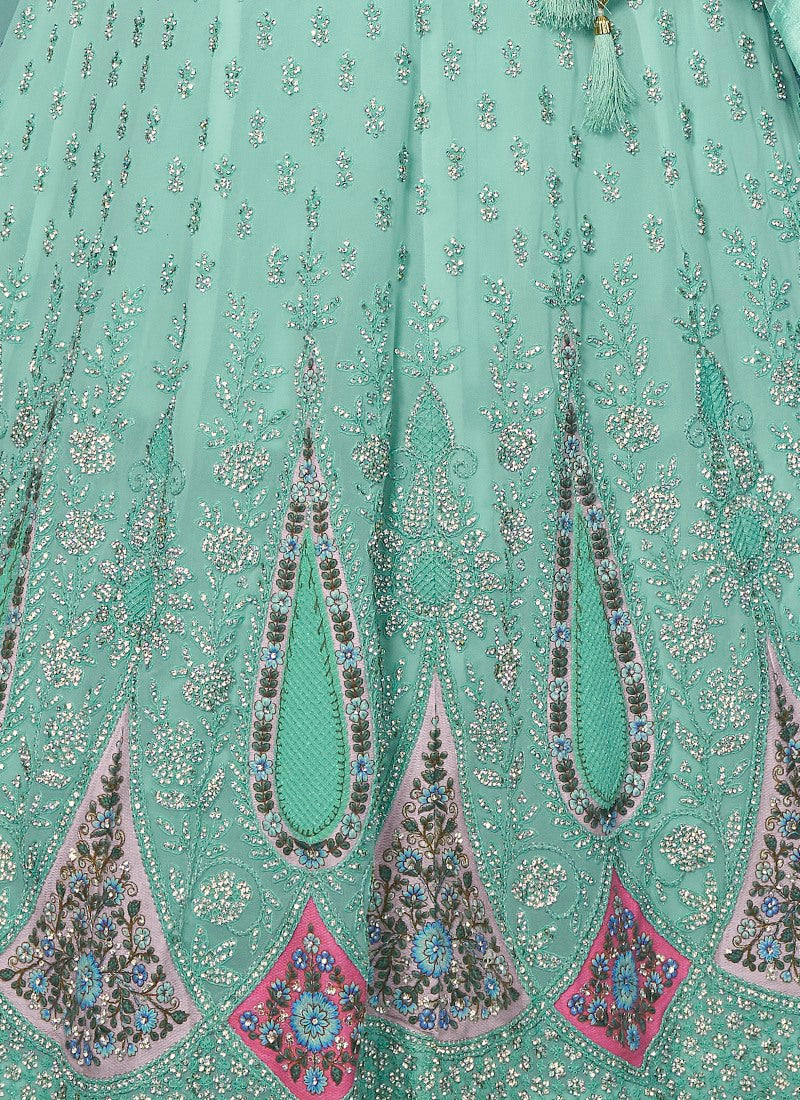 Aqua Georgette Bridal Lehenga for Wedding With Thread and Zari Work-2