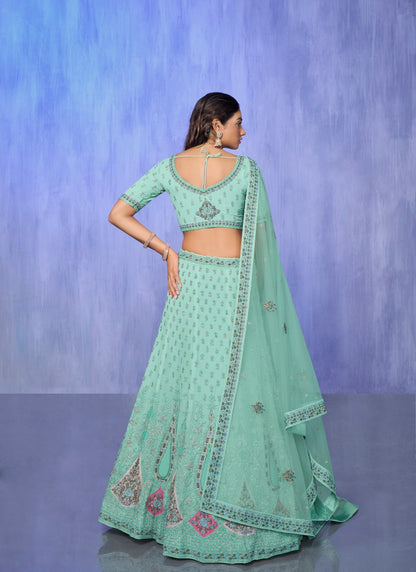 Aqua Georgette Bridal Lehenga for Wedding With Thread and Zari Work-2