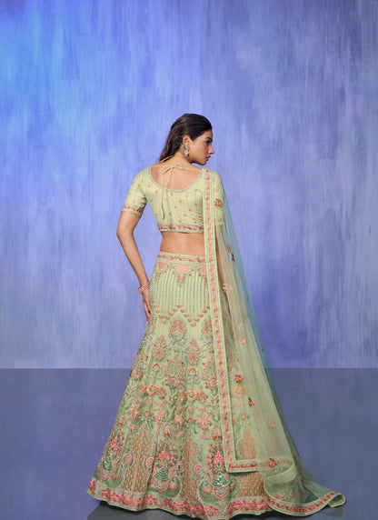 Pista Green Net Bridal Lehenga for Wedding With Thread and Zari Work-2