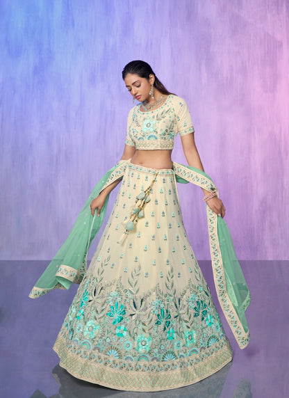 Cream Georgette Bridal Lehenga for Wedding With Thread and Zari Work