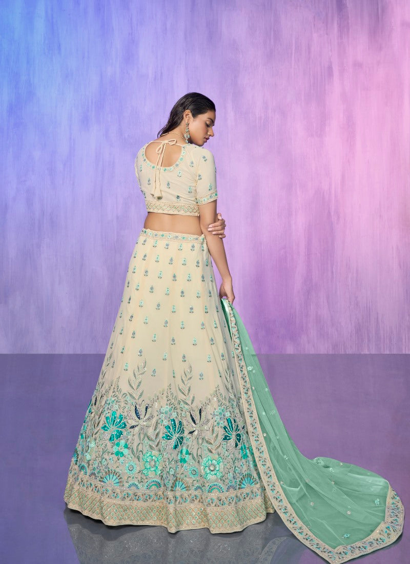 Cream Georgette Bridal Lehenga for Wedding With Thread and Zari Work-2