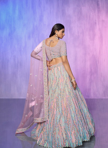 Lavender Organza Bridal Lehenga for Wedding With Thread and Zari Work-2