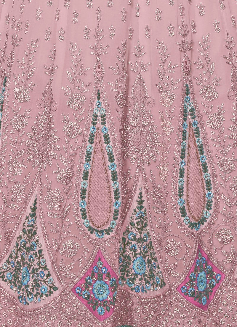 Pink Georgette Bridal Lehenga for Wedding With Thread and Zari Work-2