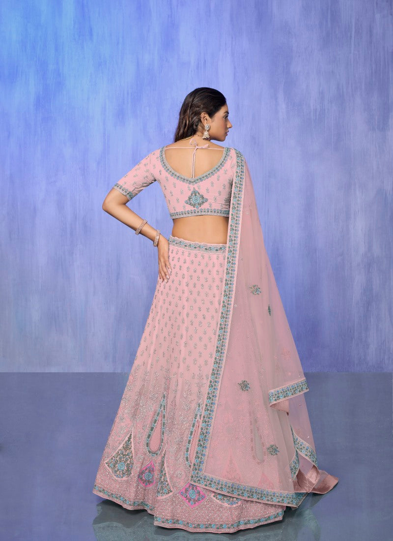 Pink Georgette Bridal Lehenga for Wedding With Thread and Zari Work-2