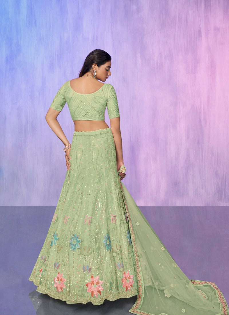 Pista Green Net Bridal Lehenga for Wedding With Thread and Zari Work-2