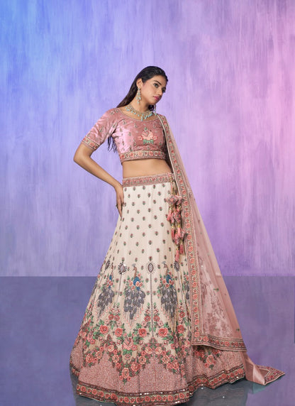 Off White Georgette Bridal Lehenga for Wedding With Thread and Zari Work-2