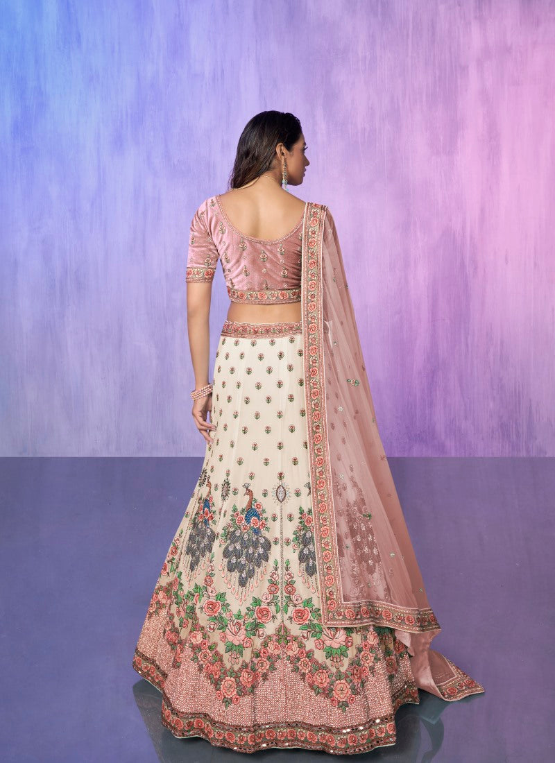 Off White Georgette Bridal Lehenga for Wedding With Thread and Zari Work-2