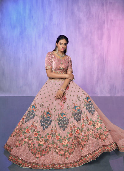 Pink Georgette Bridal Lehenga for Wedding With Thread and Zari Work