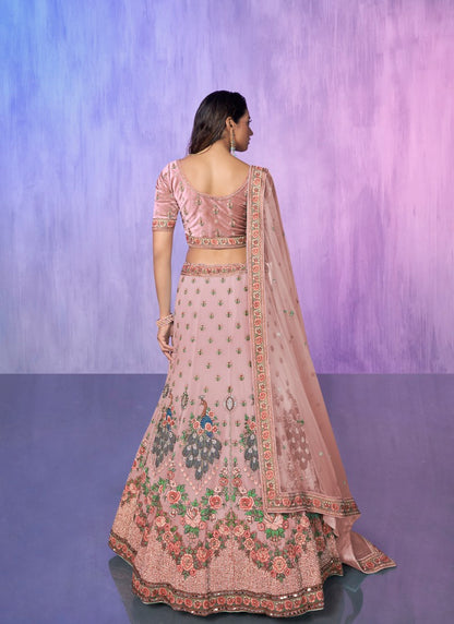 Pink Georgette Bridal Lehenga for Wedding With Thread and Zari Work-2