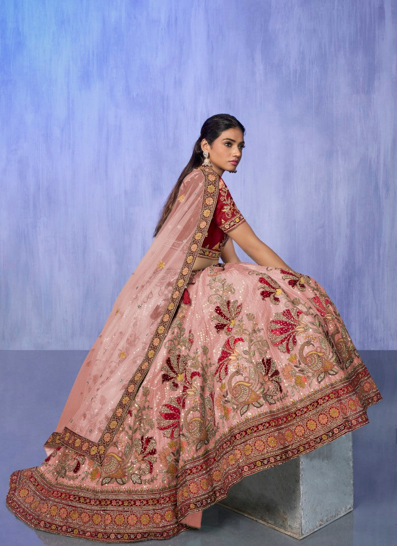 Beige Velvet Bridal Lehenga for Wedding With Thread and Zari Work-2